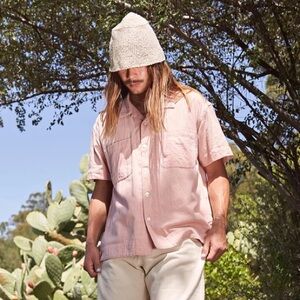Indi + Ash Lake Camp Shirt Handwoven Sappanwood Pink Kala Cotton Size 1 XS